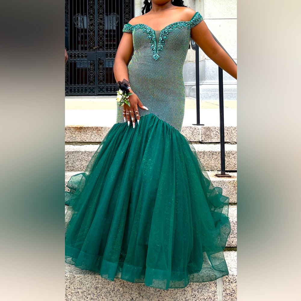 Iridescent/ Silver and Emerald Green Tulle Mermaid Dress 🧜🏾‍♀️✨